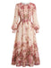 Rosa 70er Chiffon-Kleid mit Blumen und Ballonärmel