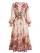 Rosa 70er Chiffon-Kleid mit Blumen und Ballonärmel