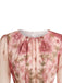 Rosa 70er Chiffon-Kleid mit Blumen und Ballonärmel