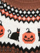 Brauner 40er Halloween-Strickpullover mit Kürbis-Katzen-Print
