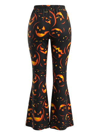 Schwarze 60er Halloween-Schlaghose mit Kürbislaternen-Print