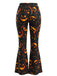 Schwarze 60er Halloween-Schlaghose mit Kürbislaternen-Print