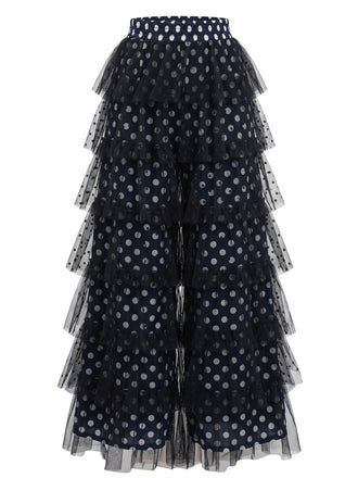 Schwarze 60er Hose mit Polka-Dots und Rüschen