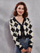 80er Argyle-Strickjacke mit V-Ausschnitt und Knopfleiste