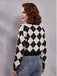 80er Argyle-Strickjacke mit V-Ausschnitt und Knopfleiste