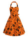 50er Swingkleid mit Kürbis-Fledermaus-Spinnennetz-Print