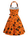 50er Swingkleid mit Kürbis-Fledermaus-Spinnennetz-Print