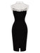 Schwarzes & weißes 60er Bodycon-Kleid mit Spitzenkragen und Schleife