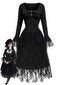 [Vorverkauf] Schwarzes viktorianisches 70er Gothic-Korsettkleid mit Spitze und Rüschen