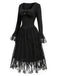 Schwarzes viktorianisches 70er Gothic-Korsettkleid mit Spitze und Rüschen