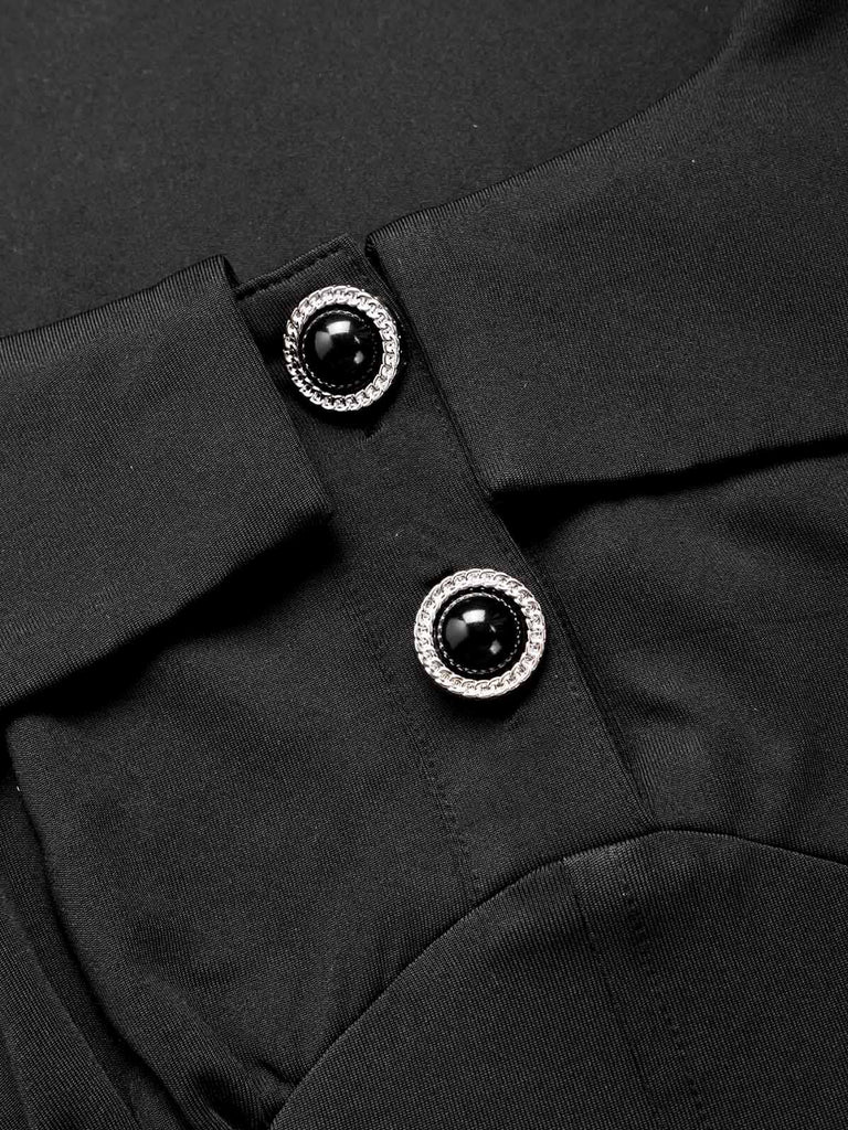 Schwarzes viktorianisches 70er Gothic-Korsettkleid mit Spitze und Rüschen
