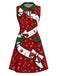 Ärmelloses 60er A-Linien-Kleid mit Weihnachtsprint und Schleife