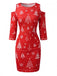 60er Bleistiftkleid mit Cold Shoulder, Tannenbaum und Schneeflocken