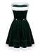 Grünes 50er Weihnachts-Samt-Bandeaukleid und Cape
