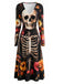 Schwarzes 40er Midikleid mit Skelett-Print und Blumen
