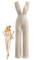 Champagner 80er Jumpsuit mit Pailletten und tiefem V-Ausschnitt