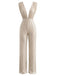 Champagner 80er Jumpsuit mit Pailletten und tiefem V-Ausschnitt