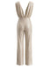 Champagner 80er Jumpsuit mit Pailletten und tiefem V-Ausschnitt
