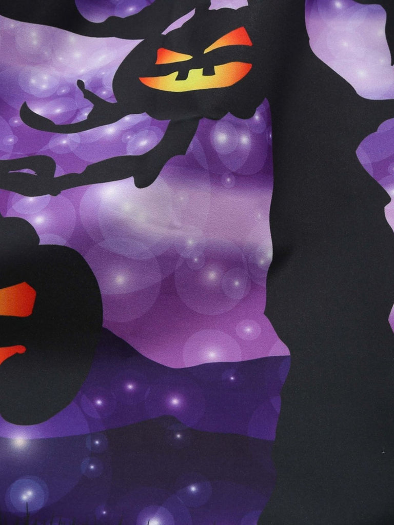 Lila 50er Halloween Kleid mit Kürbis, Blütenausschnitt und Schleife