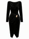 60er Samt-Bodyconkleid mit Wasserfallausschnitt und Raffung