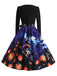 50er Halloween Kleid mit Kürbis- und Spukhaus-Print