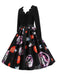 Schwarzes 50er Halloween Kleid mit Blütenkragen und Langarm