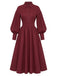 Bordeauxrotes 50er Hemdblusenkleid mit Ballonärmeln