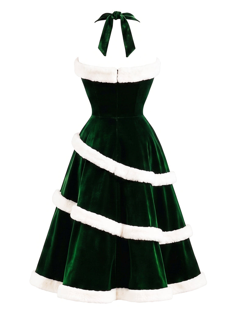 Grünes 50er Samtkleid mit Tannenbaum-Detail