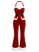 Roter 60er Weihnachts-Jumpsuit mit Samt und Schlag
