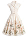 Weißes 50er Kleid mit Blumen und Flügelärmeln