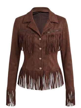 Braune 70er Western-Jacke mit Fransen und Wildlederoptik