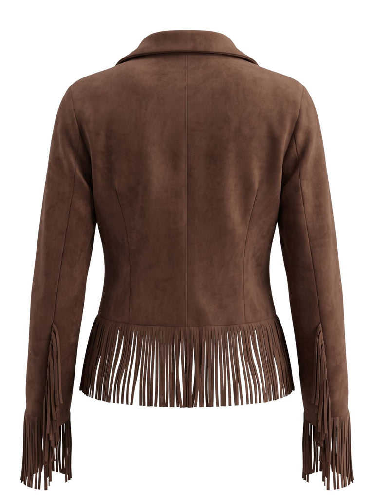 Braune 70er Western-Jacke mit Fransen und Wildlederoptik