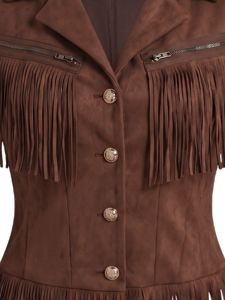 Braune 70er Western-Jacke mit Fransen und Wildlederoptik