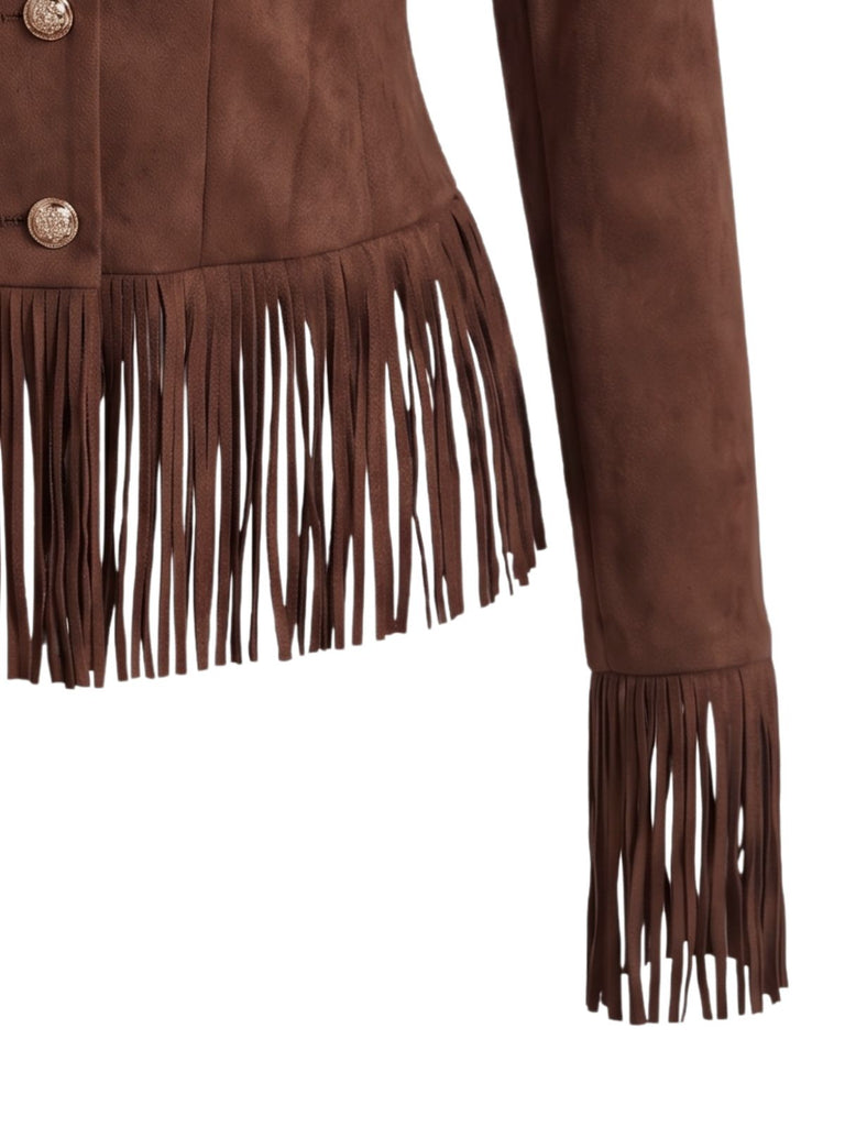 Braune 70er Western-Jacke mit Fransen und Wildlederoptik