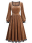 70er Samtkleid mit eckigem Ausschnitt, Spitzenbesatz und Langarm