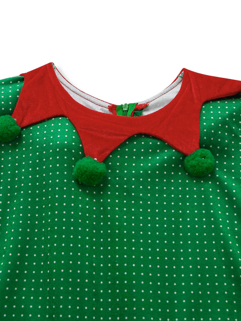 Grünes 50er Weihnachts-Elfenkostüm-Set mit Kleid