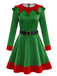 Grünes 50er Weihnachts-Elfenkostüm-Set mit Kleid
