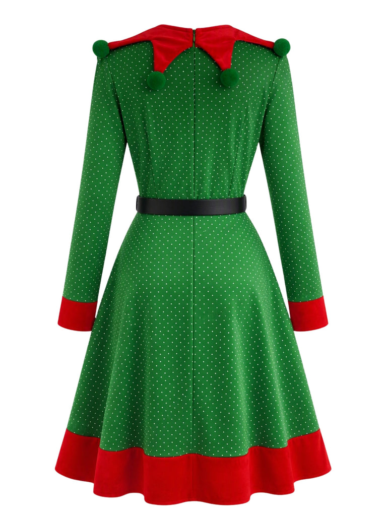 Grünes 50er Weihnachts-Elfenkostüm-Set mit Kleid