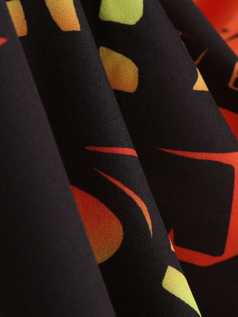 50er Halloween Swingkleid mit Spukhaus- und Kürbis-Fledermaus-Print