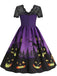 50er Halloween Swingkleid mit Spukhaus- und Kürbis-Fledermaus-Print