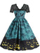 50er Halloween Swingkleid mit Spukhaus- und Kürbis-Fledermaus-Print