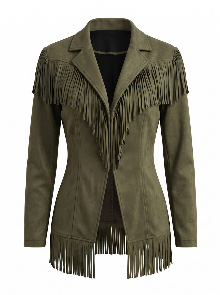 50er Wildleder-Jacke mit Fransen und Reverskragen