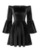 Schulterfreies 60er Samtminikleid mit Glockenärmeln