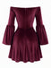 Schulterfreies 60er Samtminikleid mit Glockenärmeln