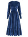 70er Samtkleid mit tiefem V-Ausschnitt und Raffung