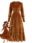 70er Samtkleid mit tiefem V-Ausschnitt und Raffung