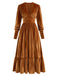70er Samtkleid mit tiefem V-Ausschnitt und Raffung