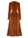 70er Samtkleid mit tiefem V-Ausschnitt und Raffung