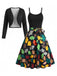 Goldenes 50er Kleid mit Palmen-Print und Bolero