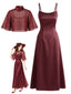 Weinrotes 40er Satin-Slipkleid & Cape
